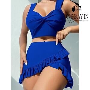 Aleumdr Wide Strap Skirted 3 Piece Bikini Swimsuit Size M